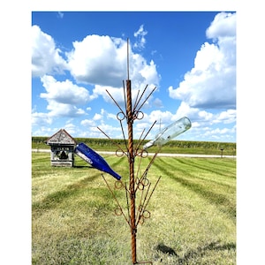 Rustic Wrought Iron 48" Bottle Tree – 20 Wine Bottle Display, Vineyard Yard Art