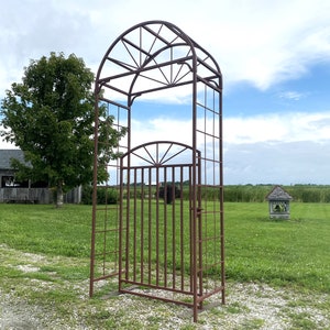 109"t x 48"w Sunburst Wrought Iron Arbor Gate, Climbing Flower Garden Arch, Rustic Vine Trellis, Metal Archway Entry - Landscape Arborgate