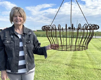 Large Georgian Wrought Iron Hanging Planter – Rustic Patio Decor (25 inch)
