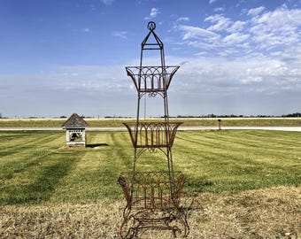 67in Tall 3-Tier Square Basket Plant Stand | Rustic Metal Showmans Rack for Flowers & Greenery