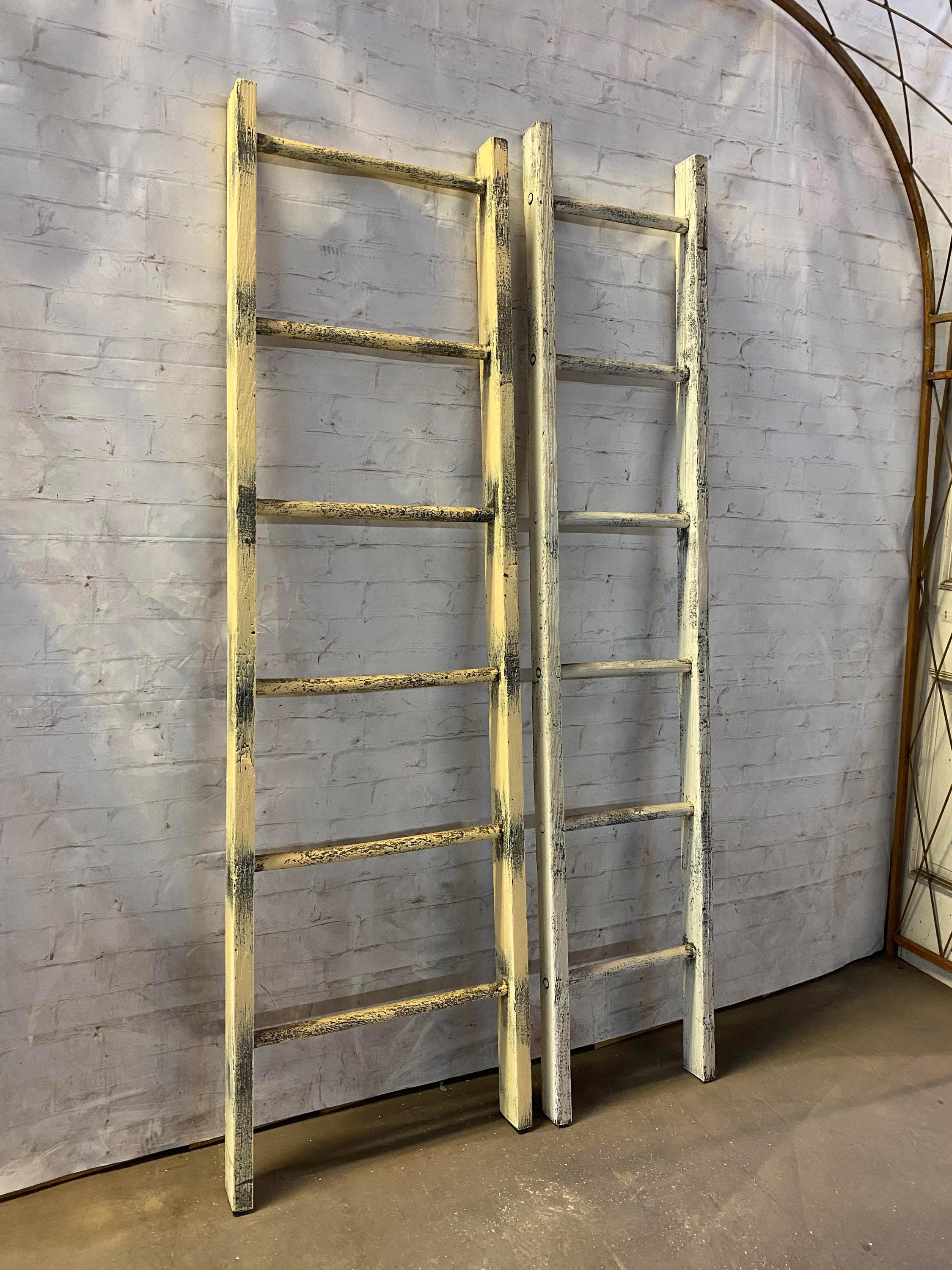 Ladder Rung Shelf Antique Vintage Wooden 6 Rung Ladders - Rustic Shelf - Primitive ...