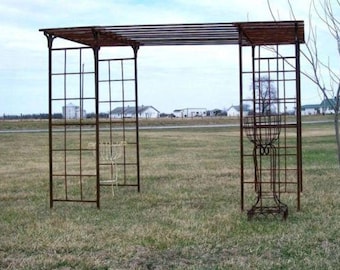 84in Tall Metal Garden Pergola | Double Wide Adjustable Steel Pergola 128in Wide