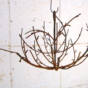 Wrought Iron Bottle Hanging Branch Tree Woodsy Yard Decoration - Garden Art -  Wine Decanter Patio Stake - Rustic Metal Structure