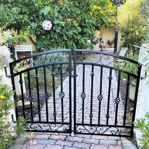 Center Divide Entrance - 36&quot; t x 60&quot; w Donovan Wrought Iron Gate - Great For Fencing Yards and Decks - Curls And Spins Antique Style