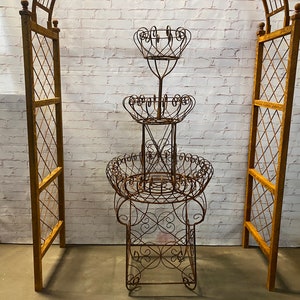 Wrought Iron 3 Tier Fountain Plant Stand - Outdoor Patio Metal Flower Basket Container - Sturdy Rustic Fern Pot Holder -