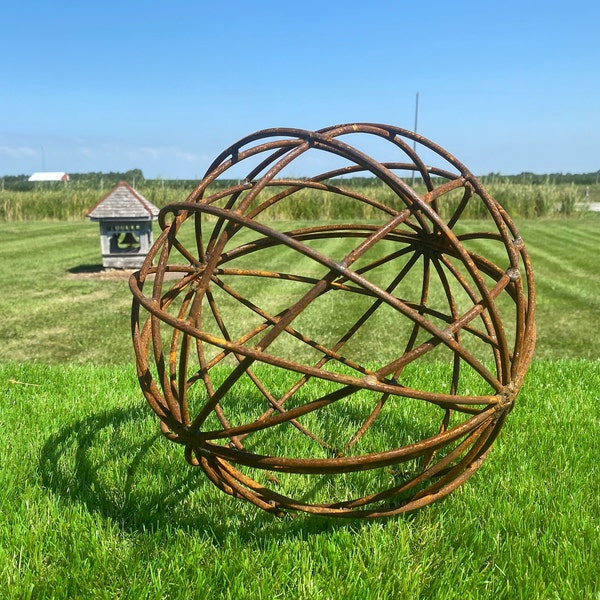 Wrought Iron 12" Garden Sphere,  Metal Plant Climber, Vegetable Garden Wire, Rustic Yard Sculpture , Round Trellis