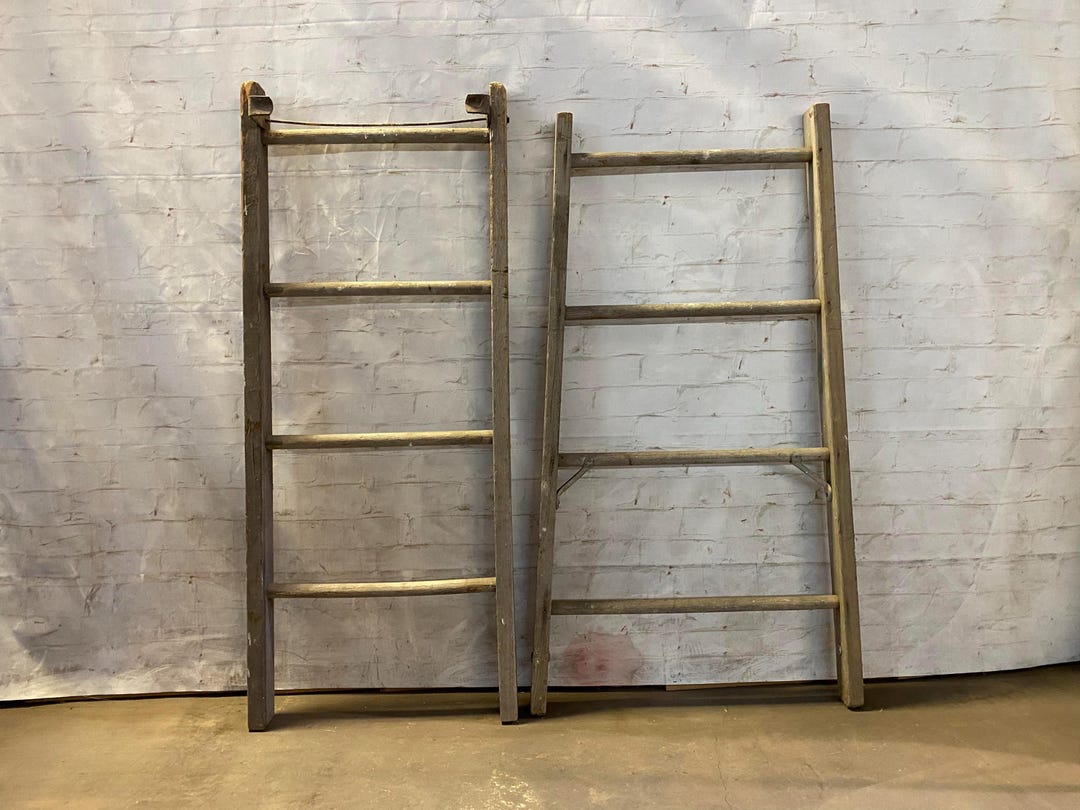 Antique Vintage Wooden 4 Rung Ladders - Rustic Shelf - Primitive ...