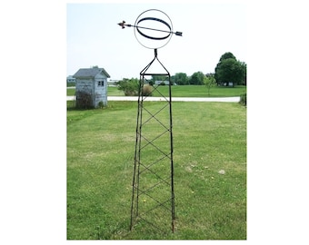 Wrought Iron 79" Military Sundial Topiary Flower Trellis,  Metal Plant Climber, Vegetable Garden Wire, Rustic Yard Sculpture, Lawn Art