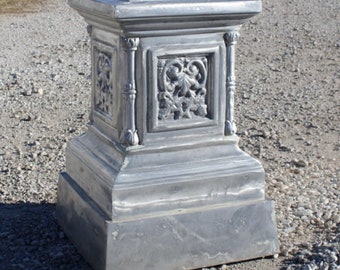 Giant 30"t Cast Aluminum Roman Base Plinth - Outdoor Patio Metal Statue Riser - Sturdy Pedestal Pot Holder, Garden Planter, Historical Home