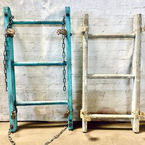 3 Rung Pot Rack using Antique Ladder - Vintage Surface - Country Color - Rustic Pot rack Ceiling Storage - Quilt Stand - Plant Display -Art