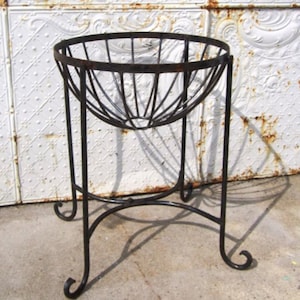 22&quot; Wrought Iron Stephanie Plant  Stand- Outdoor Patio Decor Metal Flower Basket Container -  Rustic Fern Pot Holder- Short Garden  Planter