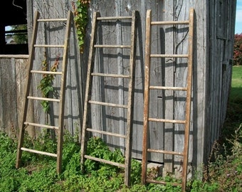 Rustic 6 Rung Antique Wood Ladder - Collectible Towel Rack or Quilt Display - Choose a Vintage Surface or Country Color