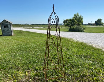 51" Square Finial Topiary Flower Trellis,  Metal Plant Climber - Vegetable Garden Wire,  Rustic Yard Sculpture - Patio Container Garden Art