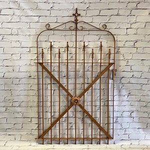 4&#39;t x 3&#39;w Ornate Wrought Iron Crisscross Gate - Historical Look - Metal Garden Entry - Antique Style - Rustic Vintage Lawn Yard Enclosure