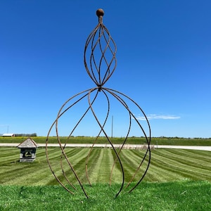 Metal 46&quot; Double Swirl Obelisk Trellis - Wrought Iron Flower Vine Trellis, Plant Climber, Vegetable Garden Support, Rustic Yard Decoration