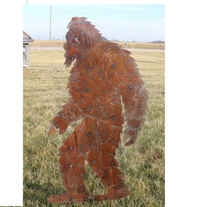 3' Small Bigfoot - Sasquatch - Silhouette Yard Decoration - Tin Art, Ape Like Creature, Folklore Hairy Humanoid, Rustic Primitive Man