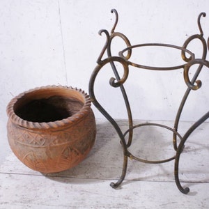 25.5&quot; Wrought Iron  Plant  Stand Outdoor Patio Decor - Metal Flower Ivy Basket Container -  Rustic Fern Pot Holder- Gazing Ball Holder Art