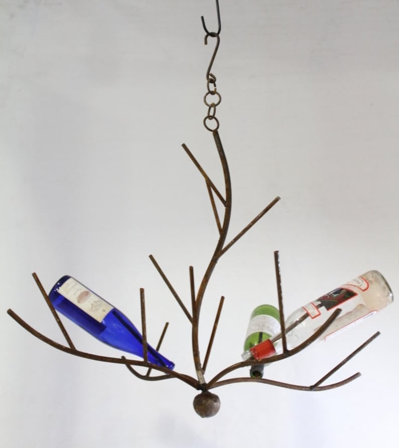 Wrought Iron Hanging Bottle Tree Rustic Metal Branch for Etsy