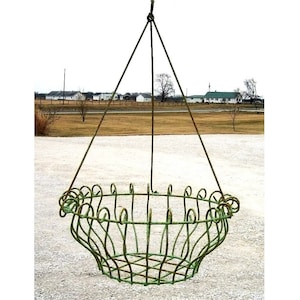 Wrought Iron 19&quot; Georgian Hanging Basket- Outdoor Patio Decor Metal Flower Basket Container - Sturdy Rustic Pot Holder- Steel Garden Planter