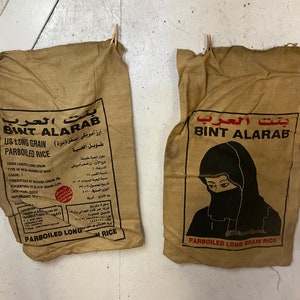 6  Parboiled Long Grain Rice Primitive Burlap Feed Sacks - Never Used - Quantity Discounts - 20&quot; x 34&quot;