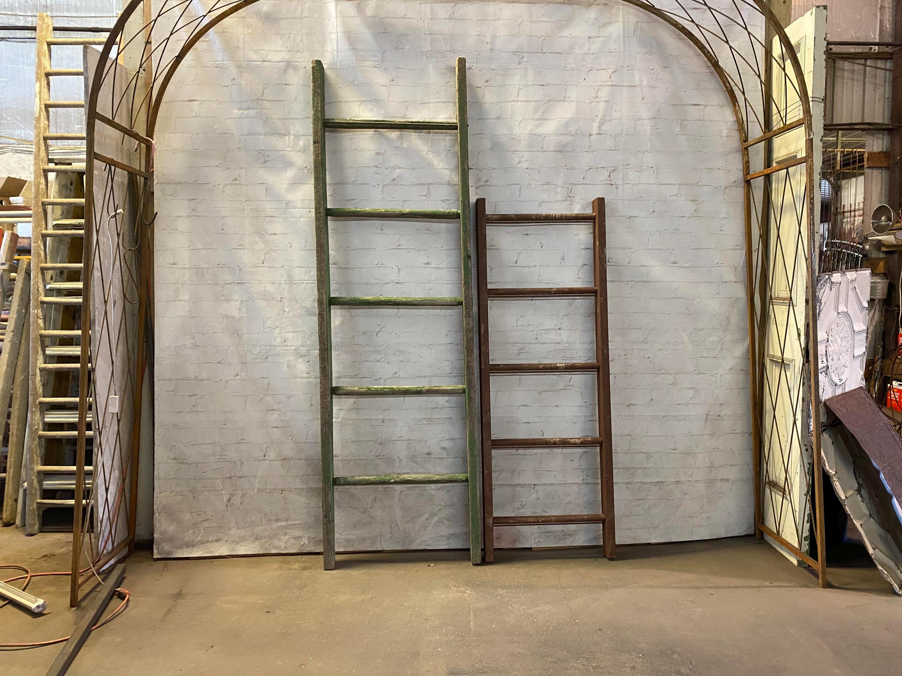 Antique Vintage Wooden 5 Rung Ladders - Rustic Shelf - Primitive