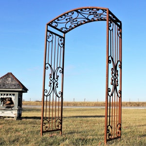 Wrought Iron Arched Narrow Rivertown Arbor, Climbing Flower Garden Arch, Rustic Vine Trellis, Large Metal Archway Entry, Yard Driveway
