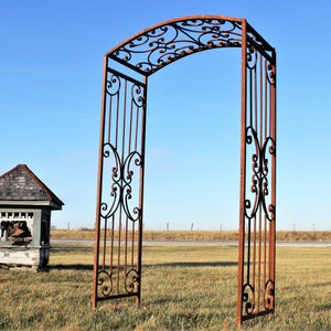 Wrought Iron Arched Arbor, Climbing Flower Garden Arch, Rustic Vine Trellis, Large Metal Archway Entry, Yard Driveway Narrow Rivertown