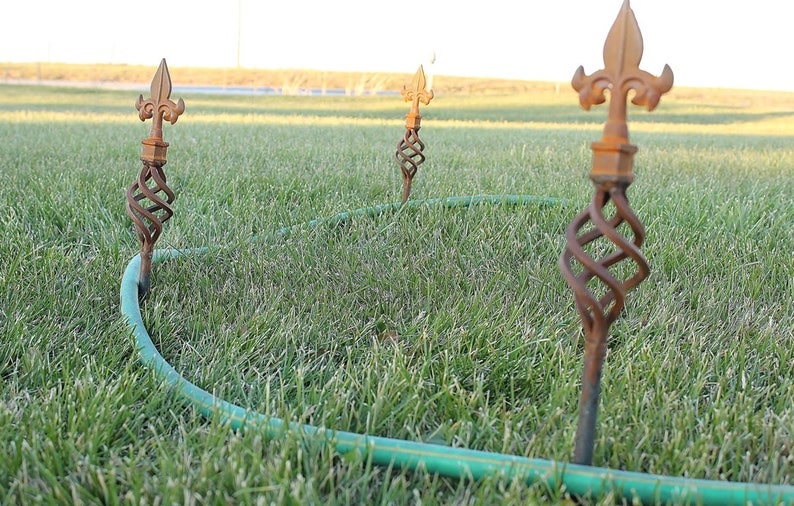 Wrought Iron Hose Guards With Cast Iron Finial, Garden Border Stakes ...