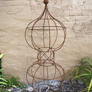 Wrought Iron 46 Double Bob Topiary Flower Trellis, Tall Plant Climber, Vegetable Garden, Big Rustic Yard Sculpture, Large Round Gardening image 3