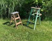 Choose from 2 Vintage Wooden 3 Step Antique Ladders - Wood Display - Rustic Surface - Home Decor - Rare Farmhouse Stand - Wall Art - Plants