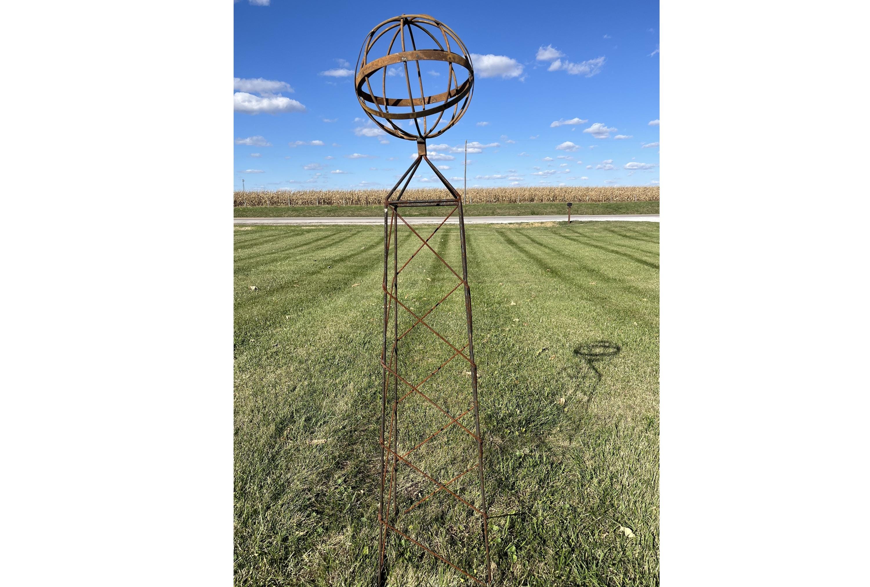 Wrought Iron 80" Sphere Topiary Trellis - Large Rustic Obelisk Garden Art
