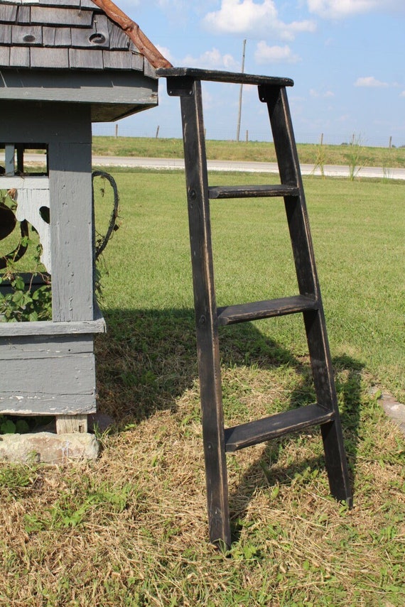 4 Step Rustic Black Wood Ladder Shelf 4 Step Rustic Black Wood Ladder Shelf