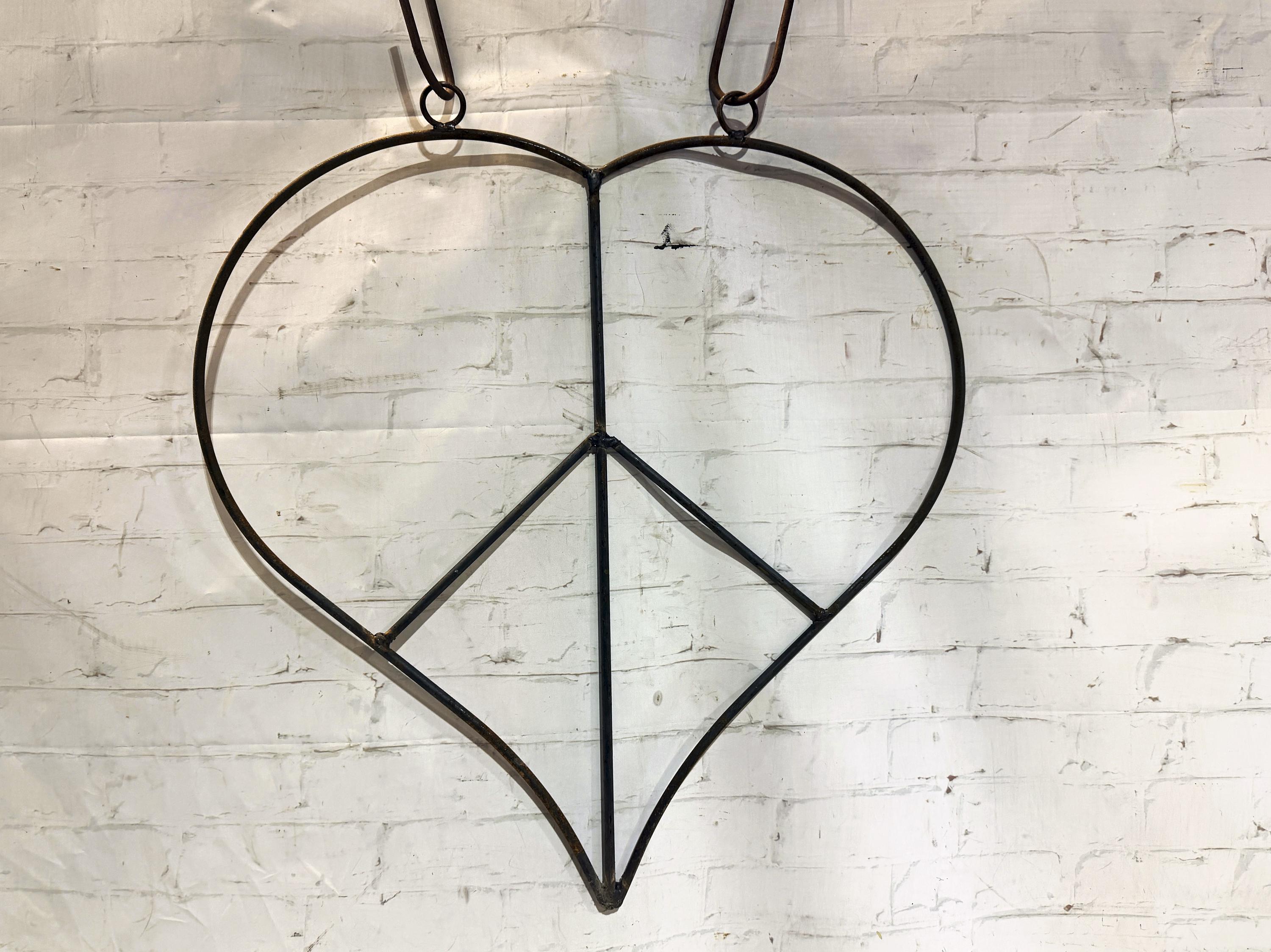 Heart Wrought Iron Peace Sign - Hanging Wall Decoration - Decorative Symbol - Rustic Hippie Love Emblem