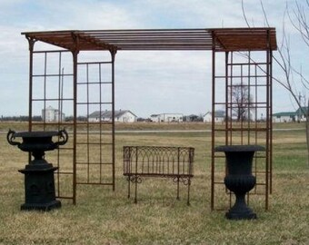 92in Tall Mission Garden Pergola | Adjustable Wrought Iron Pergola Gazebo 65in Wide