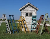 Antique 58 quot Vintage Wood Ladder - 5 Steps Home Decorating Rustic Decor - Primitive Plant Stand - Farmhouse Shelf - lake Beach House - Diy
