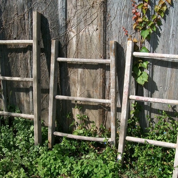Rustic Antique Wood Ladder Rack - Small Primitive 3 Rungs  36" long - Vintage Surface or Country Color