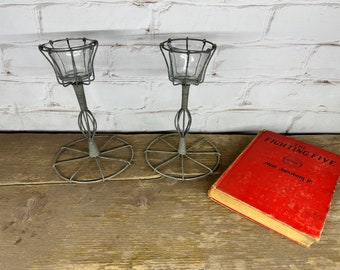 Pair of Wire Metal Votive Candle Mood Lighting Gift for Her Bath Holders