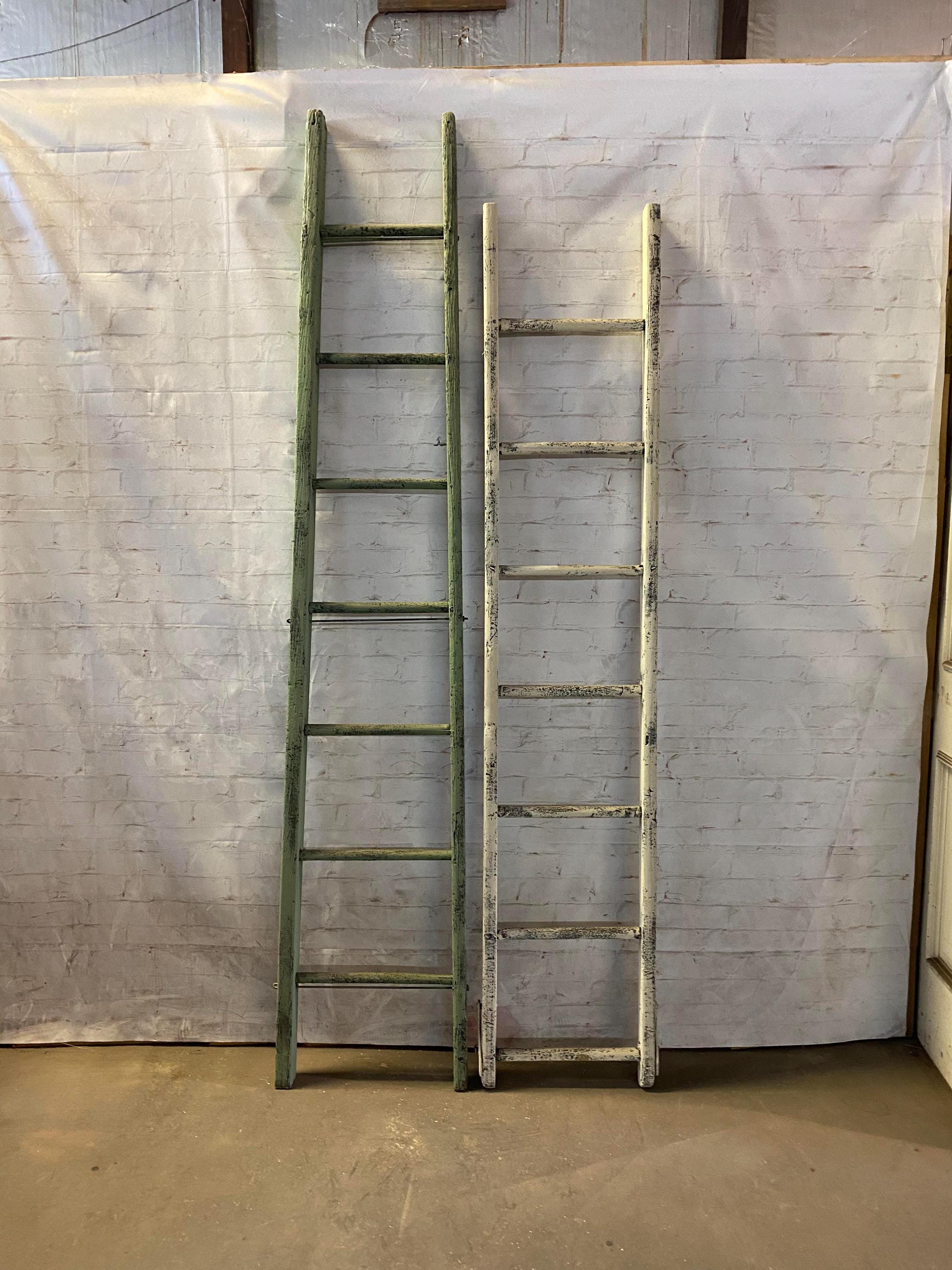 Antique Vintage Wooden 7 Rung Ladders - Rustic Shelf - Primitive Farmhouse Look - Quilt Rack
