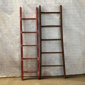 Antique Vintage Wooden 5 Rung Ladders - Rustic Shelf - Primitive ...