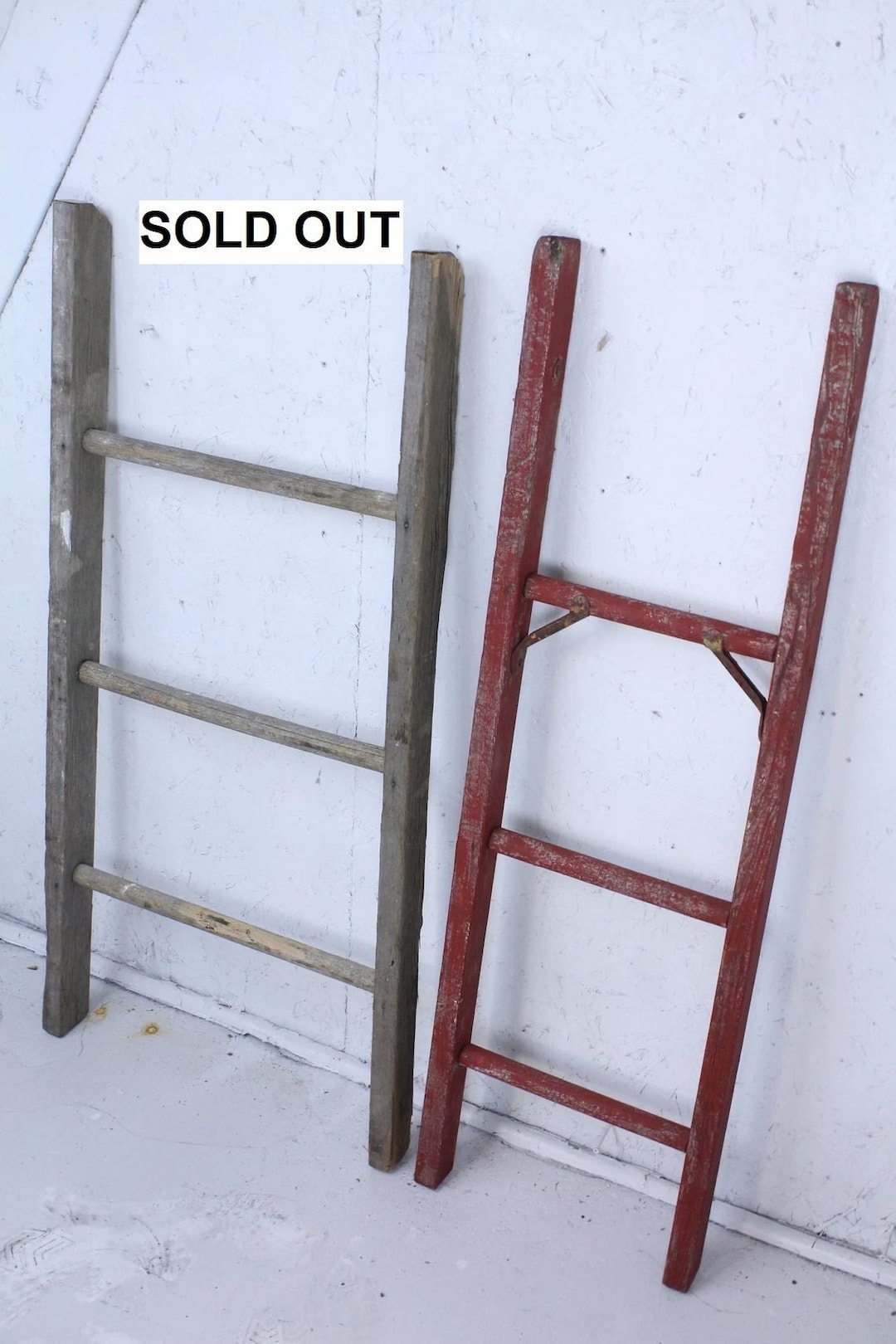 Vintage Wooden 3 Rung Ladder Shelf - Wood Display - Rustic Surface ...