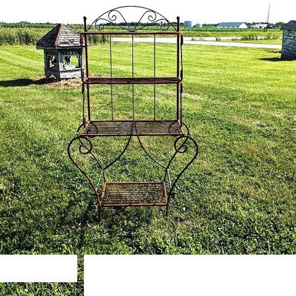 Large Wrought Iron 64" Rustic Bakers Rack - Outdoor Patio Metal Flower Stand - Indoor Pot Holder - Storage Unit Shelving Unit Flower Stand