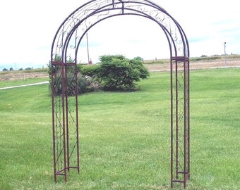 XL Wrought Iron Round Top Garden Arbor, Climbing Vine Trellis, Metal Archway