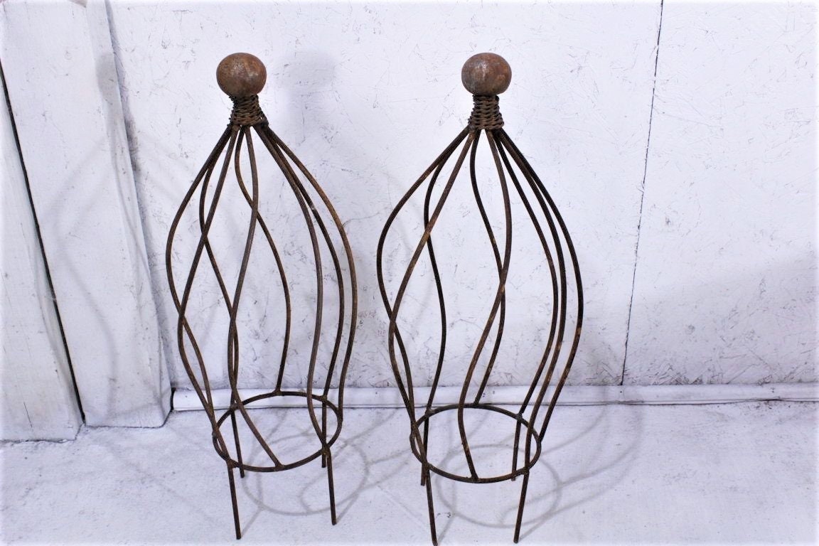 QTY 2 - Wrought Iron 24" Bernice Ball Topiary Flower Trellis,  Metal Plant Climber, Vegetable Garden Round Support, Rustic Yard Sculpture