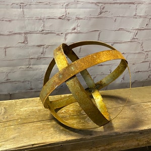 Wrought Iron Garden Sphere – Rustic Band Metal Plant Trellis, Yard Art (13 inch)