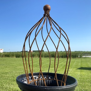 Wrought Iron Beatrice Ball Topiary Trellis, Rustic Plant Climber (27 inch)