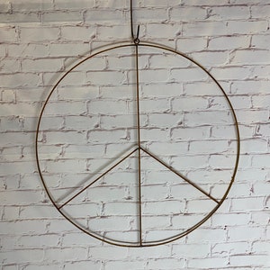 Huge 37&quot; Wrought Iron Peace Sign - Rustic Hanging Wall Decoration - Hippie Decorative Symbol - Indoor or Outdoor