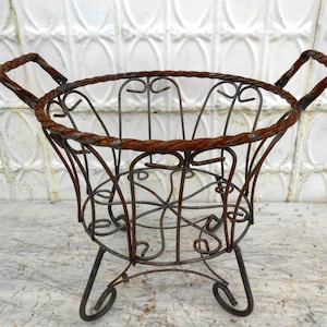 Wrought Iron 15&quot; Twisted Plant Stand - Outdoor Patio Metal Flower Basket Container - Sturdy Rustic Pot Holder - Steel Vintage Garden Planter