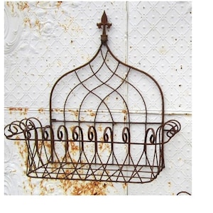 Wrought Iron 25&quot; Tuscan Wall Basket - Outdoor Patio Metal Flower Basket Container - Sturdy Rustic Pot Holder - Steel Vintage Garden Planter