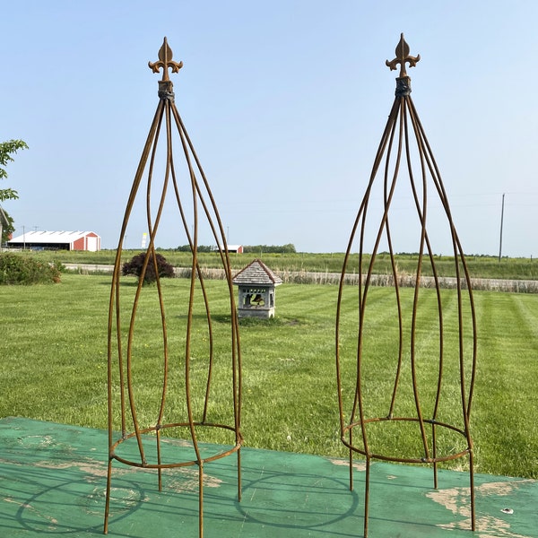 QTY 2: Wrought Iron 27" Twist Topiary Flower Trellis, Garden Plant Climber Garden Rustic Yard Sculpture, Metal Obelisk, Patio Garden Obelisk