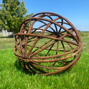 Wrought Iron 8" Garden Sphere, Rustic Metal Plant Trellis, Yard Sculpture
